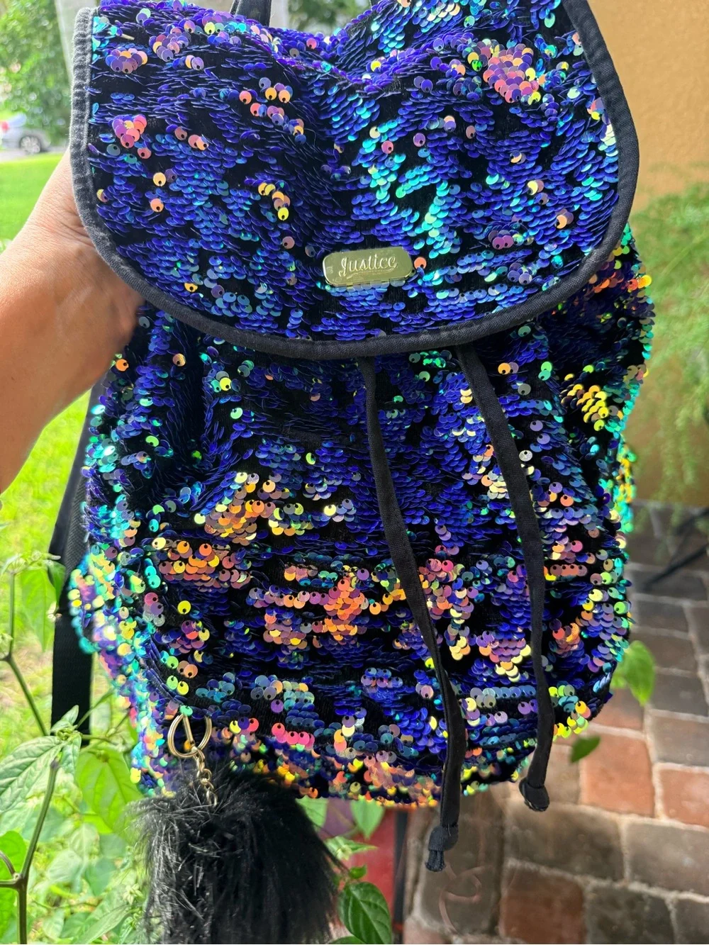 Justice Iridescent Sequin Backpack in Blue and Multicolor